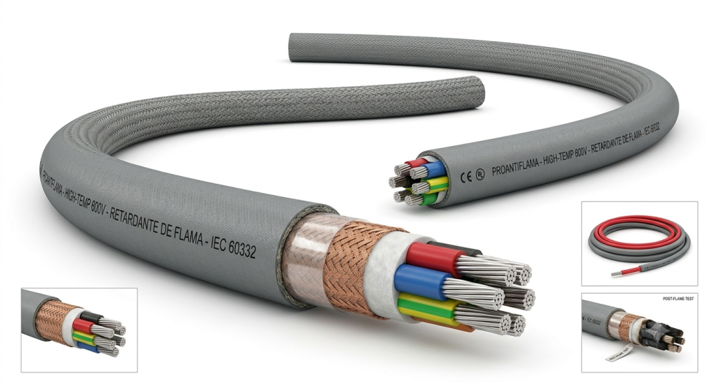 Cable Antiflama IUSA diseñado para reducir la propagación del fuego en instalaciones eléctricas disponible en MAXX ELECTRIC.